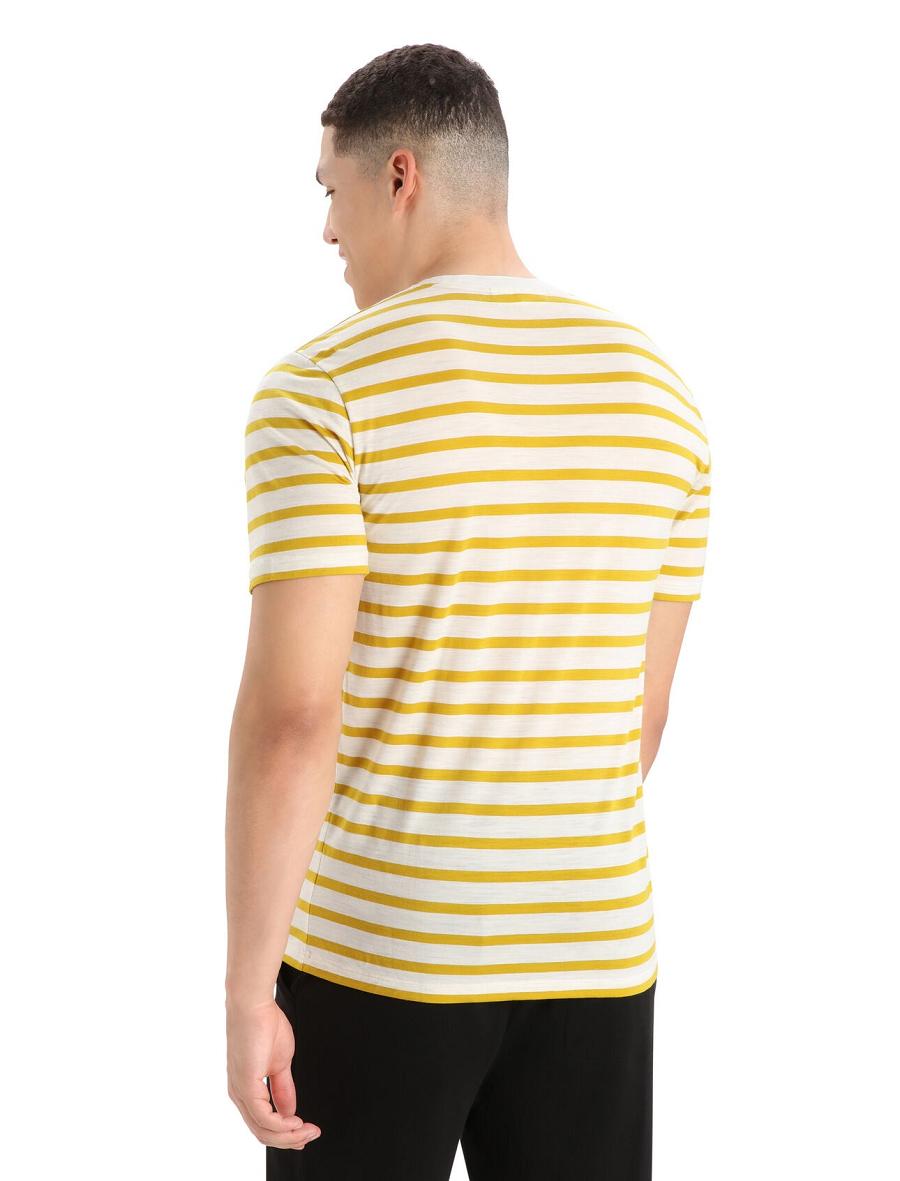 Koszulki Icebreaker Merino Drayden Krótkie Sleeve Stripe Męskie Złote | PL 1762CTVE